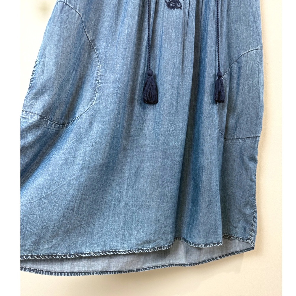 Soft Surroundings Tencel Denim Embroidered Sleeveless Dress M Boho Cottagecore - Picture 6 of 8